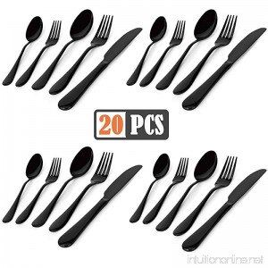 black flatware set 20-piece black sterling electroplated metal silverware set tableware，suit for Families Kitchens Hotels or Restaurants-Service for 4 (Mirror jet Black) - B079245T6N